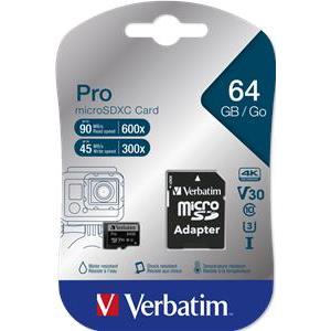Memorijska kartica Verbatim Micro SD Pro (XC/UHS1) 64GB Class 10 Card + adapter
