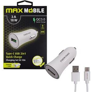 MAXMOBILE AUTO ADAPTER USB SC-106 QC 3.0,18W QUICK CHARGE 3A + TYPE C bijeli