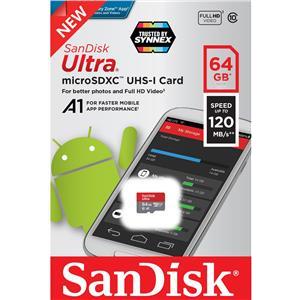 SanDisk Ultra microSDXC 64GB + SD Adapter 120MB/s A1 Class 10 UHS-I