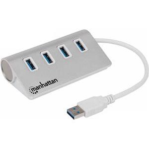 USB HUB MANHATTAN, 4-portni USB 3.0, metalno kućište, srebrni