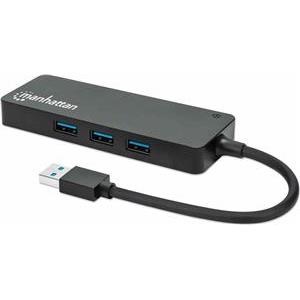 USB HUB MANHATTAN, 3-portni USB 3.2, čitač kartica, crni