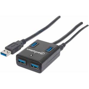 USB HUB MANHATTAN, USB 3.0, 4-portni USB 3.0, strujni adapter, crni