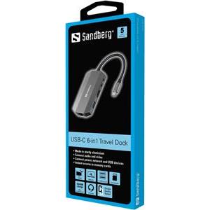 HUB Sandberg HDMI/USB2.0/USB3.0/CardReader/Ethernet passiv Grey