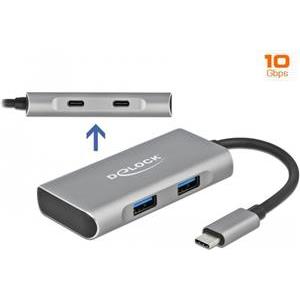 USB HUB DELOCK, USB-C 3.2 (M) na 2x USB 3.2 (Ž), 2x USB-C 3.2 (Ž), srebrni