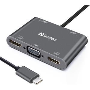 Sandberg USB-C Dock 2xHDMI + 1xVGA + USB + PD docking docking station