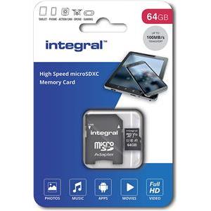 Integral 64GB High Speed microSDHC / XC V10 UHS-I U1 + adapter