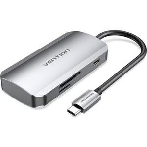 Vention USB-C to USB3.0x3 SD TF PD Hub 0.15M Gray