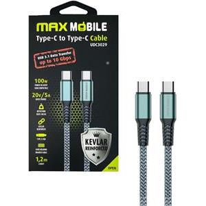 MAXMOBILE DATA KABEL TYPE C-TYPE C UDC3029 KEVLAR GRAY 3.1Gen.100W 5A 1.2m