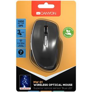 Canyon 2.4 GHz Wireless mouse ,with 7 buttons, DPI 800/1200/1600, Battery:AAA*2pcs ,Dark gray72*117*41mm 0.075kg