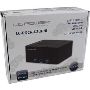 Docking station LC-POWER LC-DOCK-U3-HUB, 3x USB 3.0, dual bay HDD, 2.5