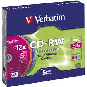 CD-RW Verbatim, Kapacitet 700MB, 5 komada, Brzina 8-12x