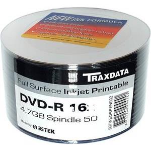 DVD-R Printable Traxdata, Kapacitet 4, 7GB, 50 kom spindle, Full Printable white, Brzina 16x