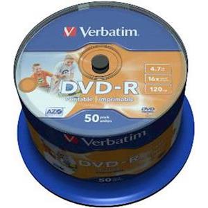 DVD-R Verbatim 4.7GB 16× Wide PRINTABLE (No ID) 50 pack spindle