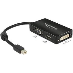 Adapter DELOCK, mDP 1.1 (M) na VGA/HDMI/DVI (Ž), crni