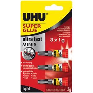 Ljepilo trenutačno 3x1g Super glue minis(cianoakrilat) UHU 45415 blister