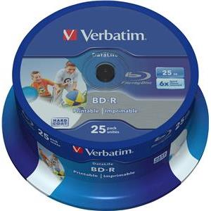 Blu-Ray Verbatim BD-R SL 6× 25GB WIDE PRINTABLE No ID 25 pack spindle (Single Layer)