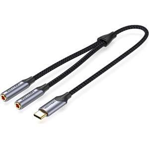 Vention USB-C Male to Dual 3.5MM Jack Earphone Adapter 0.3M Gray
