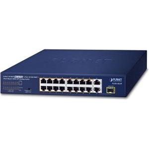 Planet 16-Port 10 100TX 802.3at PoE 2-Port 10 100 1000T 1-Port Shared 1000X SFP Desktop Switch (185 Watts)