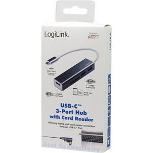 USB 3.2 Gen 1 Hub 3 Port USB-A + Card Reader, Bus powered, na kabelu 0,15 m, Alu