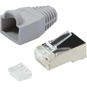 Modularni utikač RJ45 Cat.6 STP, s kab. uvodnicom i pregibnicom (siva), za meki kabel AWG-24-27, pak. 100 kom.