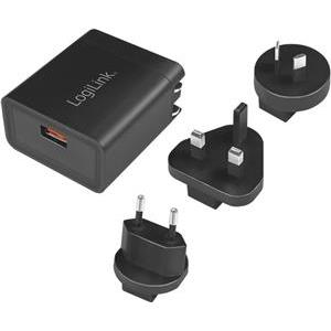 USB punjač 1xUSB-A 18W, Quick Charge 3.0 + 3 putna adaptera, crni