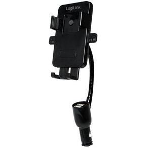 USB punjač za auto 2xUSB-A 15,5W (3,1A), s nosačem za mobitel, crni