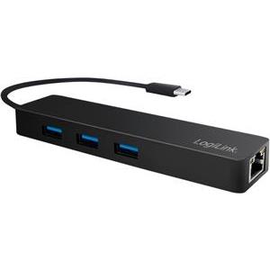 Mrežni adapter USB 3.2 Gen 1 C -> RJ45 Gigabit Ethernet + USB 3.0 Hub 3 Port, na kabelu 0,14m, crni