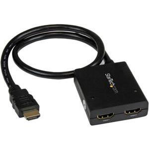 StarTech.com 4K HDMI Splitter 1 In 2 Out - 4K 30Hz HDMI 1.4 2 Port Video Splitter Box -with high speed HDMI cable, USB power cable - Black (ST122HD4KU) - video/audio splitter - 2 ports