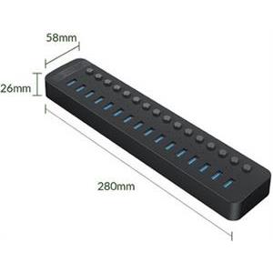 USB hub 16-port USB 3.0, Switch, Power supply, black, ORICO CT2U3-16AB