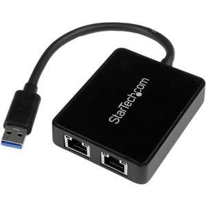 StarTech.com USB 3.0 to Dual Port Gigabit Ethernet Adapter w/ USB Port - 10/100/100 - USB Gigabit LAN Network NIC Adapter (USB32000SPT) - network adapter - USB 3.0 - 2 ports