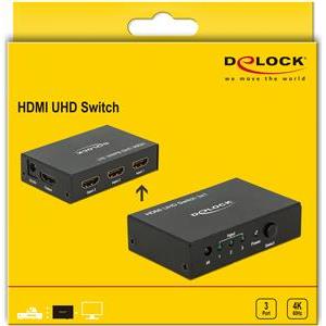 Delock HDMI UHD Switch 3 x HDMI in > 1 x HDMI out 4K - video/audio switch - 3 ports