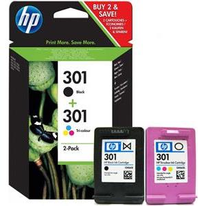 HP 301 - 2-pack - black, dye-based tricolor - original - ink cartridge