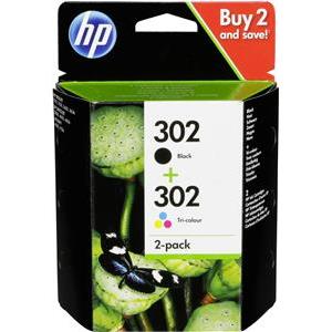 HP 302 - 2-pack - black, dye-based tricolor - original - ink cartridge