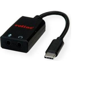 Roline adapter USB-C - 2×3.5mm audio, M/F, 0.13m