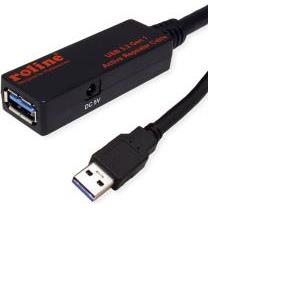 Roline USB3.2 Gen1 aktivni produžni kabel sa ponavljačem, 15m, crni