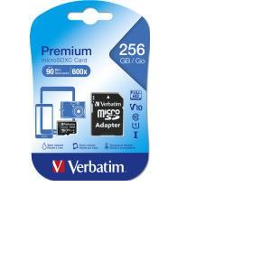 Verbatim memorijska kartica Micro Secure Digital Premium (XC/UHS1) 256GB Class 10 Card + adapter