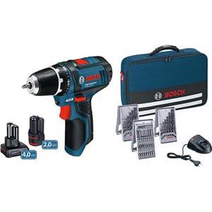 Bosch Professional GSR 12V-15 Set 1x 4Ah Akku, 1x 2Ah Akku, Tasche, 39-tlg Zubehör-Set