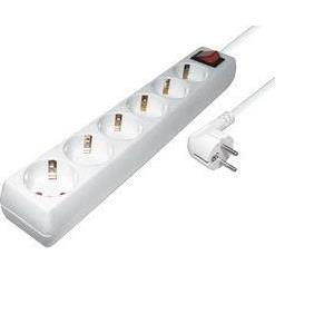 Transmedia 6-way power strip, White, 1,4m