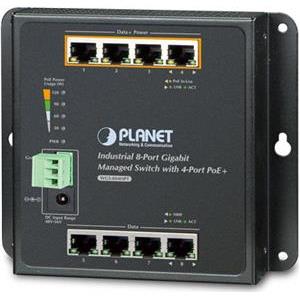 Planet Industrial 8-Port 10 100 1000T Wall-mount Managed Switch with 4-Port PoE (-40~75 degrees C)