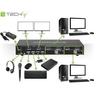 Techly 101928 Przełącznik KVM 2/1 Displayport/USB