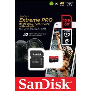 SanDisk Extreme PLUS microSDXC 128GB + SD Adapter read 200MB/s & write 90MB/s A2 C10 V30 UHS-I U3