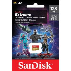 SanDisk Extreme microSDXC Mobile Gaming 128GB speed 190MB/s & 90MB/s A2 C10 V30 UHS-I U3
