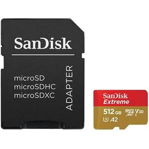 SanDisk Extreme microSDXC 512GB + SD Adapter 190MB/s & 130MB/s A2 C10 V30 UHS-I U3