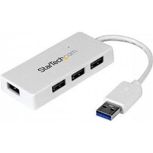 StarTech.com 4 Port USB 3.0 Hub - Multi Port USB Hub w/ Built-in Cable - Powered USB 3.0 Extender for Your Laptop - White (ST4300MINU3W) - hub - 4 ports