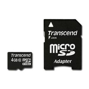 Micro SDHC 4GB Class 10 TRANSCEND, Plastic with SDHC adapter