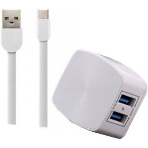 REMAX 2.4 A Dual USB Charger & Data Cable for Micro RP-U215 EU, 1m (white)