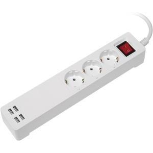 Transmedia Smart 3-way power strip with 4 USB charging ports (total 5V 2,1A)