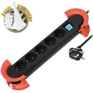 Transmedia 5-way power strip, black, 3m