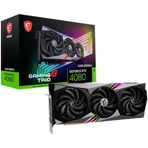 MSI Video Card NVidia RTX 4080 16GB GAMING X TRIO (16GB GDDR6X/256bit. PCI-E Gen4, 3x DP, 1x HDMI, 1x 16-pin Power Connector, 850W recommended PSU, Retail, ATX)