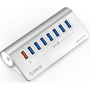 USB-C hub 7-port, 7x USB-A 3.2 Gen1, 1x USB-A PD 18W, 5Gbps, Power Supply, Aluminium, ORICO M3U7Q1-05